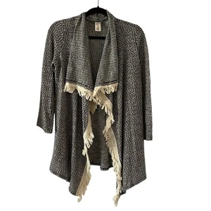 Arizona Jeans Girls Size 14 Navy Blue Tan Cream Waterfall Cardigan Fringe Boho - Picture 1 of 8