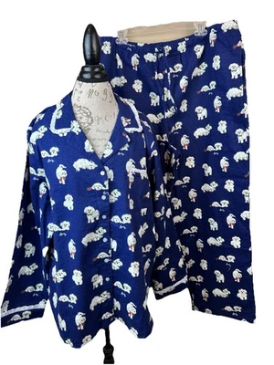 Lanz Of Salzburg 2X Puppy Love Westie Dog Dark Blue Flannel Pajamas 2 pc Set - Image 1 of 4