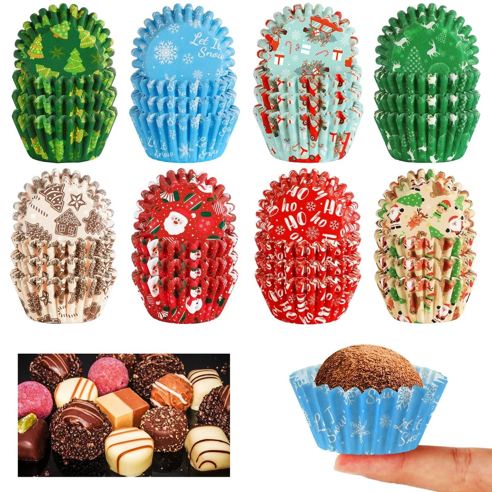800 рождественских вкладышей для кексов AUGSUN бумажные конфеты чашки Санта-Клаус снеговик S... - Изображение 1 из 4