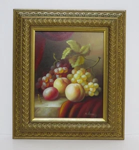 Pintura al óleo original bodegón de frutas sobre lienzo de N. Katny enmarcado ornamentado - Imagen 1 de 10