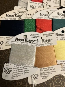 18 Cards NEON RAYS+ Needlepoint Stitching Ribbon Rainbow Gallery - Picture 1 of 7