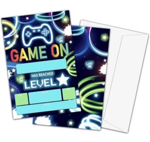 Video Game Birthday Invitations Gamer Party 20 Invite Cards Envelopes Kids Boys - Picture 1 of 4