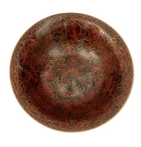 Vintage Chinese Cloisonne Small 7" Bowl Enameled Floral Design Red Brown - Picture 1 of 4