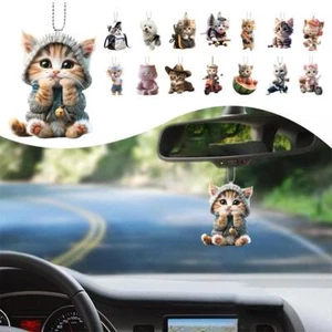 Acrylic 2D Cat Car Hanging Decoration Home Office Backpack Auto Rearview M D3P7 - Picture 1 of 40