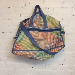 LeSportsac rainbow plaid deluxe large weekender bag duffle - Picture 1 of 7