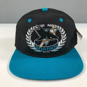 Vintage San Jose Sharks Fitted Hat Size 7 Black Blue Teal White Old Logo - Picture 1 of 9