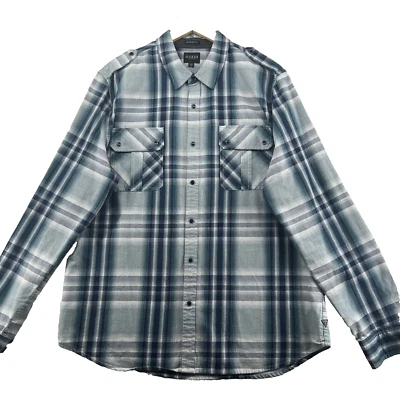 Guess Regular Fit Men's Size XL Green Check Tweed Cotton Snap Casual Shirt - Image 1 of 4