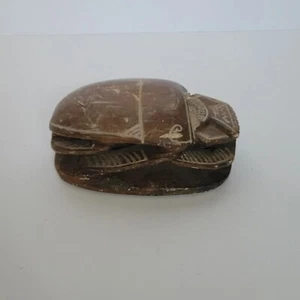 Vintage Hand Carved Stone Scarab Beetle Egyptian Hieroglyphics Paperweight 4x3" - Picture 1 of 7