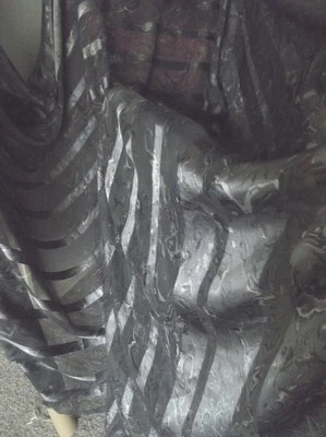 GREY SILVER MARBLED SATIN STRIPE CHIFFON, BORDER PRINT, FABRIC, SHEER, NEW, AUST - image 1 of 4