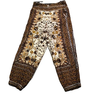 Anthropologie Moroccan Print Boho Multicolor Joggers Pants Size 8 Linen Blend - Picture 1 of 11