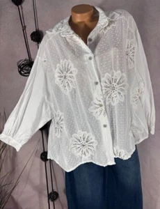 Leichte legere long Bluse Häkelei Pailletten Italy 1156 WEIß  40 42 44 - Bild 1 von 7