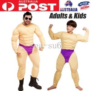 Boys Mens Fake Muscle Jumpsuit Body Suits Chest Pads Costume Abdomen Strong Suit - Bild 1 von 18