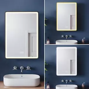 LED Bathroom Mirror Cabinet with Light Demister Shaver Socket White/Black/Yellow - Picture 1 of 30