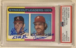 1975 Topps NOLAN RYAN STEVE CARLTON Signed Baseball Card PSA/DNA Auto Grade 9