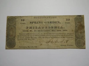 Billete de banco moneda obsoleta de $.50 1837 Philadelphia PA Spring Garden Corp. - Imagen 1 de 2