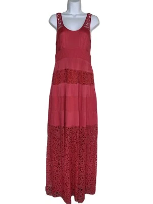 Платье Catherine Malandrino макси с вырезом вышитая панель размер 4 розовая шелковая смесь - Изображение 1 из 4