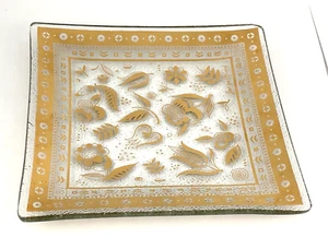 Vintage Georges Briard MCM 6x6 Gold Floral quadratisches Tablett - kleines Schmuckstück/Servierschale - Bild 1 von 9