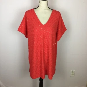 Blusa Top Catherines 1X 18/20W Mujer Plus Rojo Tejido Manga Corta Lentejuelas Cuello en V - Imagen 1 de 13