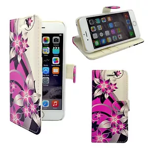 CASE FOR APPLE IPHONE 6 6S PINK CREAM FLOWER PRINTED DESIGN PU LEATHER WALLET  - Picture 1 of 6