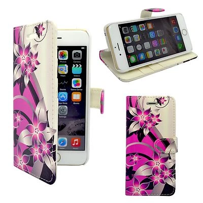 CASE FOR APPLE IPHONE 6 6S PINK CREAM FLOWER PRINTED DESIGN PU LEATHER WALLET - Image 1 of 4