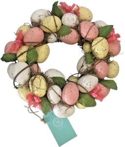 Martha Stewart Speckled Easter Egg Ring Wreath Pastel Pink White Yellow Spring - Picture 1 of 8