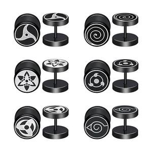 6 Pairs Naruto Stainless Steel Anime Earrings Fake Gauge Plug Screws Ear Studs - Picture 1 of 6