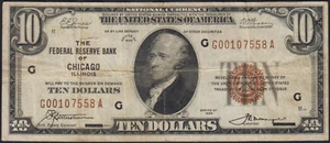 Fr.1860-G 1929 Chicago $10 Federal Reserve Bank Note VF - Picture 1 of 2