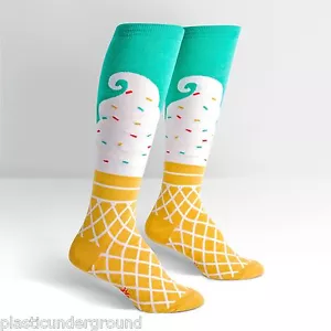 NWT SOCK IT TO ME ICE CREAM DREAM KNEE HIGH SOCKS DISC GOLF STYLISH GREEN CONE - Picture 1 of 1