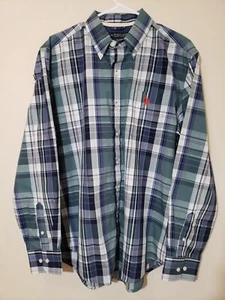 U.S. Polo Assn Men's Long Sleeve  Blue Green Gray White Plaid Dress Shirt Size L - Picture 1 of 6