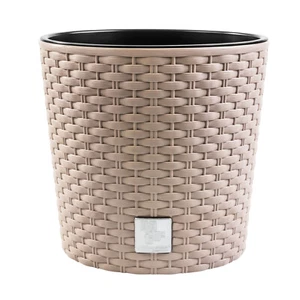 Blumentopf Blumenkübel Rattanoptik Übertopf Pflanzkübel Round 40cm Mocca Einsatz - Bild 1 von 6