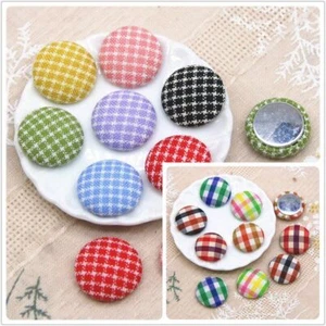 Grid Fabric Covered Round Buttons Mix Color Flatback Home Garden Scrapbook Craft - Picture 1 of 23