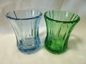 Set of 2 Votive Candleholders-Lime/Blue-Handmade in Mexico-Thick Glass-Never Use - Picture 1 of 4