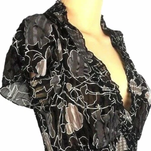 BCBGMaxazria Seidentop mit Blumenmuster Damen Größe XS schwarz grau transparent gestreift - Bild 1 von 7