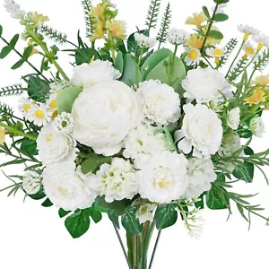 Artificial Flowers Peonies 13.38" White Faux Peony with Daisy Silk Flowers Bo... - Picture 1 of 7