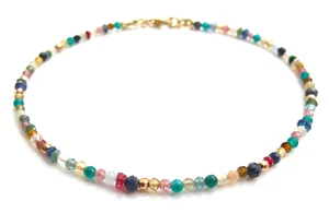 14k solid gold multicolored sapphire gemstone beads bracelet natural genuine - Picture 1 of 9