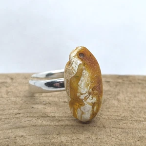 Anello ambra naturale bianca in argento sterling 925 pietra preziosa ovale... - Foto 1 di 4