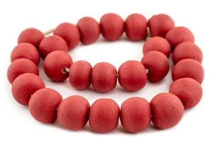 Super Jumbo Opaque Red Recycled Glass Beads 28mm Ghana African Sea Glass Round - Picture 1 of 4