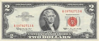 USA   $2  Series of 1963   Block   A   Red Seal  Circulated Banknote Z13 - Image 1 of 2
