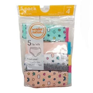 Wonder Nation Briefs Underwear-Size 4 Girls-Solid-Print-5 Pack  - Picture 1 of 2