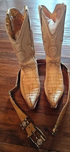lLos Altos Cream Colored Lizard Men's Boots & Belt 7.5 - Picture 1 of 24
