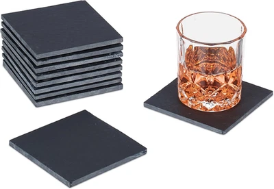 Sottobicchieri in Ardesia, Set 10 Piattini Poggia Bicchieri Da Bar, 10X10Cm Sott - Immagine 1 di 4