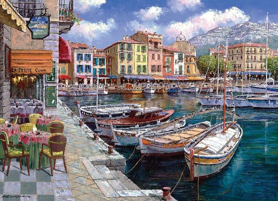Cobble Hill Café in Cassis Jigsaw Puzzle (1000 Pieces) - Image 1 of 2