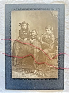 Traumhafte antike Kabinettkarte Foto Portrait Kinder mit Familie Hund PRINZ - Bild 1 von 3