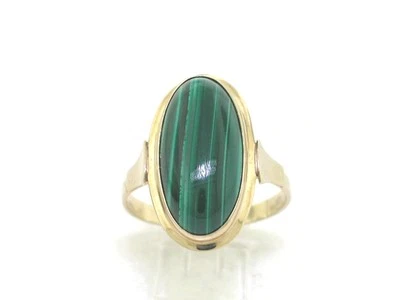 Großer Ring 333 Gelbgold 8Kt Gold ovaler  Malachit Cabochon  1970er Jahre - Bild 1 von 4