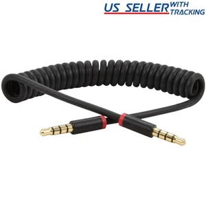 2x 3 pies 4 polos bobina de resorte cable auxiliar de 3,5 mm con micrófono cable de audio estéreo (paquete de 2) - Imagen 1 de 2