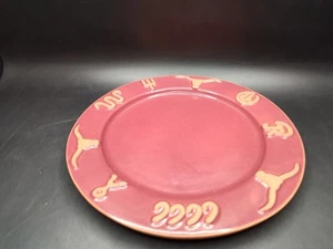 Frankoma Ceramic Western-Themed Red Salad Plate Cowboy Brands Longhorn Design - Picture 1 of 9
