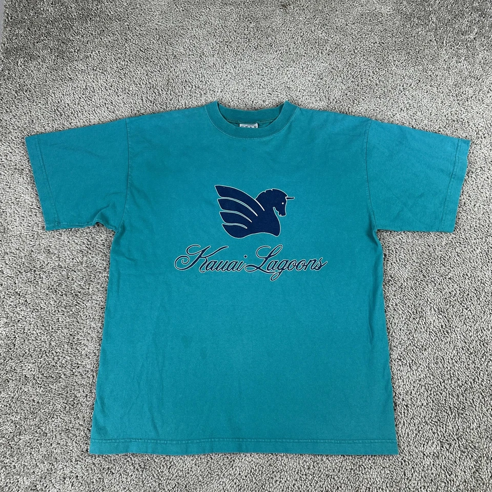 Vintage Kauai Lagoons Shirt Mens Large Teal Graphic Hawaii Resort Made USA 90s - Image 1 of 4