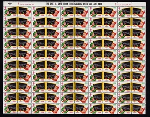 WX191 Sheet of 100 TB Christmas Seal Stamps MNH 1958 Perf 13 - Picture 1 of 2