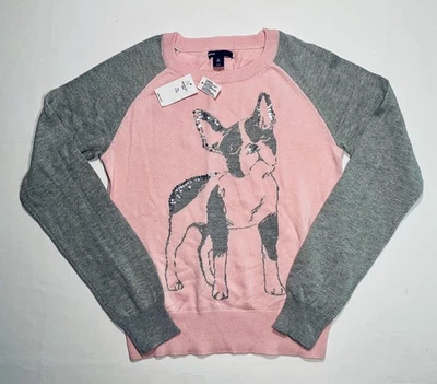 Gap Kids Girls Long Sleeve Sequin Bulldog Sweater – Size 12 – NWT - Image 1 of 3