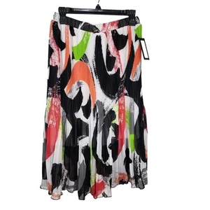 Worthington Womens Skirt Medium Multicolor Brush Print Crinkle Pleats Midi Pull - Picture 1 of 9